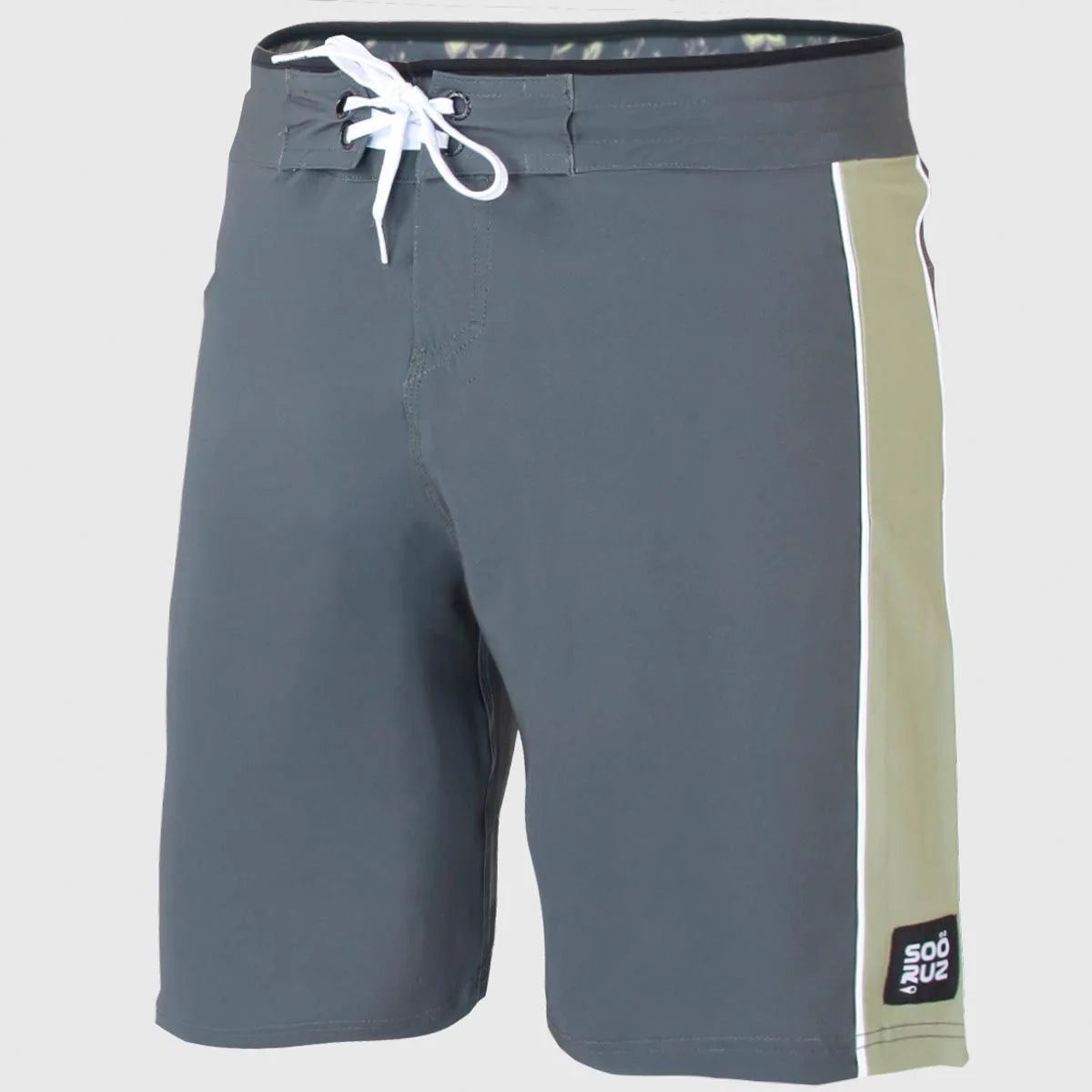 מכנסי גלישה Boardshort כהים עם שרוך לבן ופס צד בהיר
