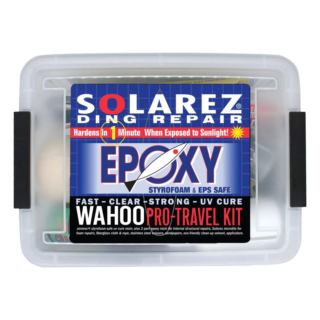 ערכת אפוקסי למסע Solarez Pro בנרתיק פלסטיק שקוף עם תווית כחולה-אדומה