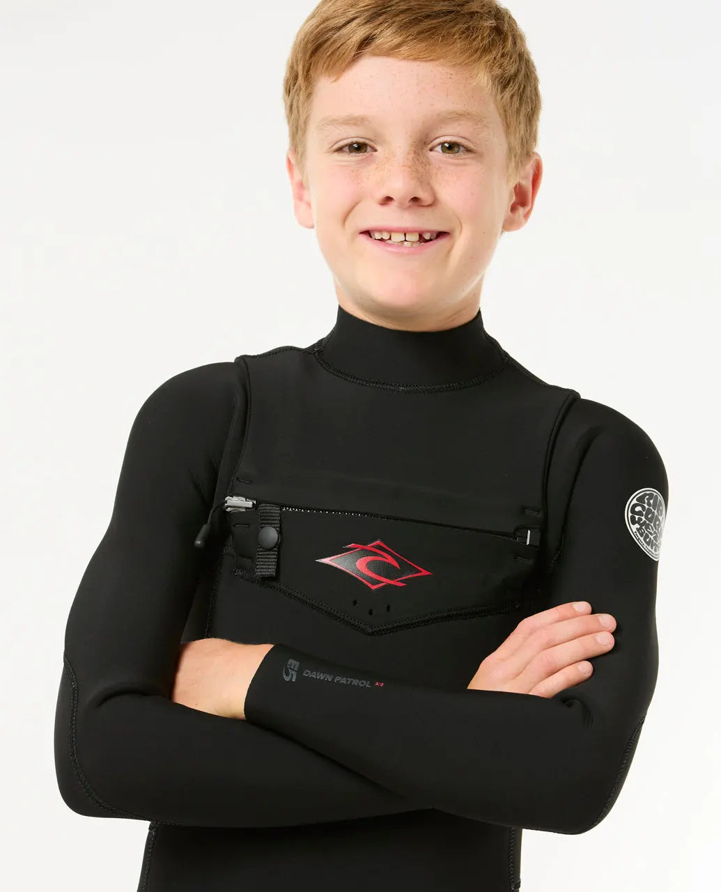 חליפת גלישה ילדים Rip Curl שחורה עם כיס חזה וסגירת רוכסן