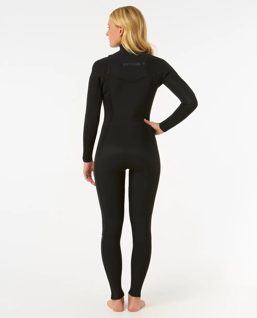 חליפת גלישה לנשים RIP CURL שחורה 4/3, מבט גב עם הדפס לוגו